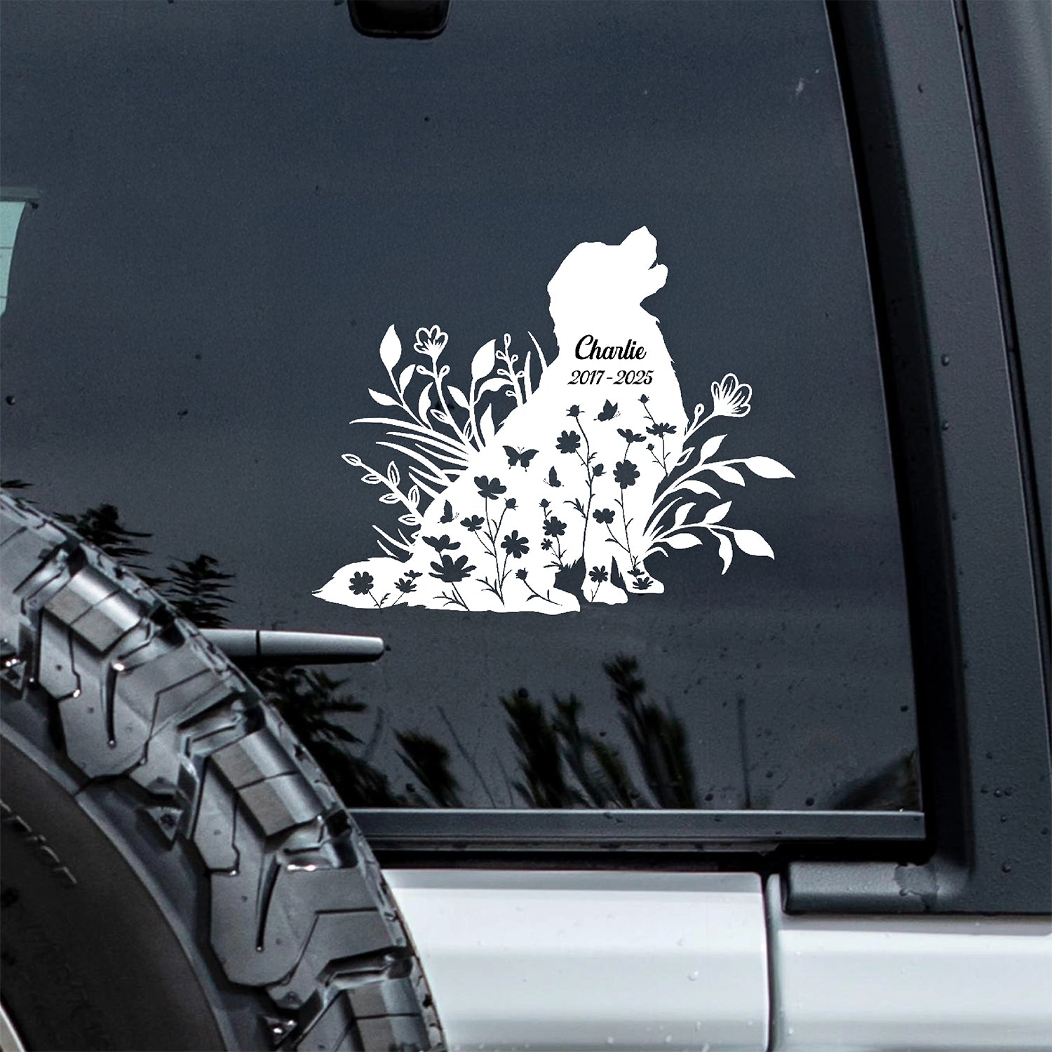 Custom Floral Dog Memorial Car Window Decal Sticker HA75 898118