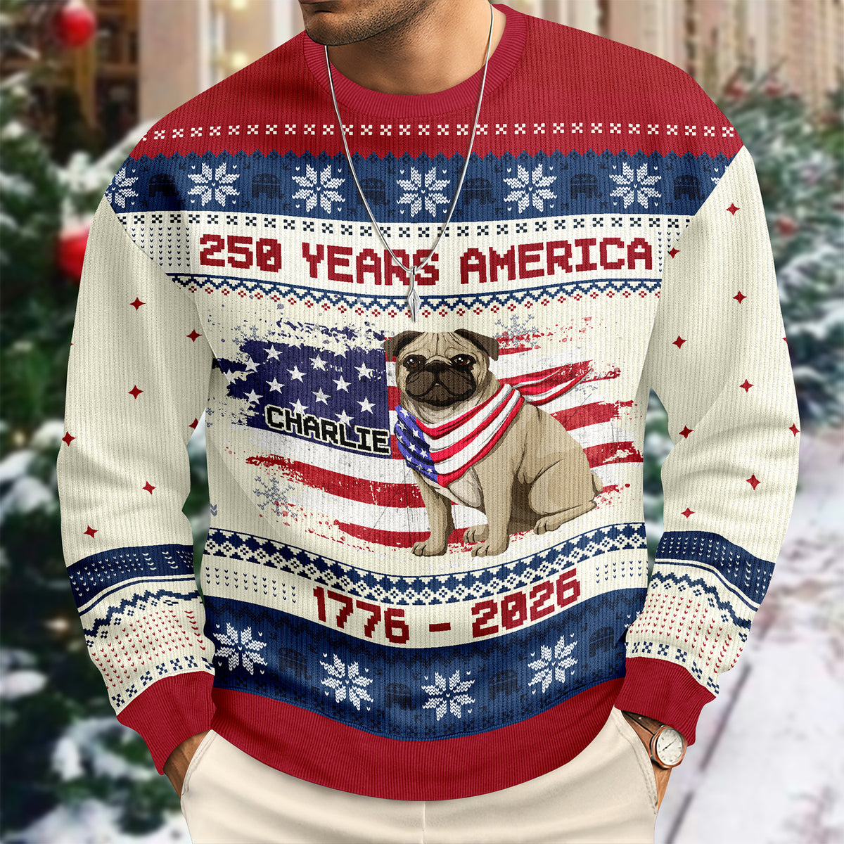 Custom Hero Dog With Flag 250 Years America 1776 - 2026 Ugly Sweater LM32 897143