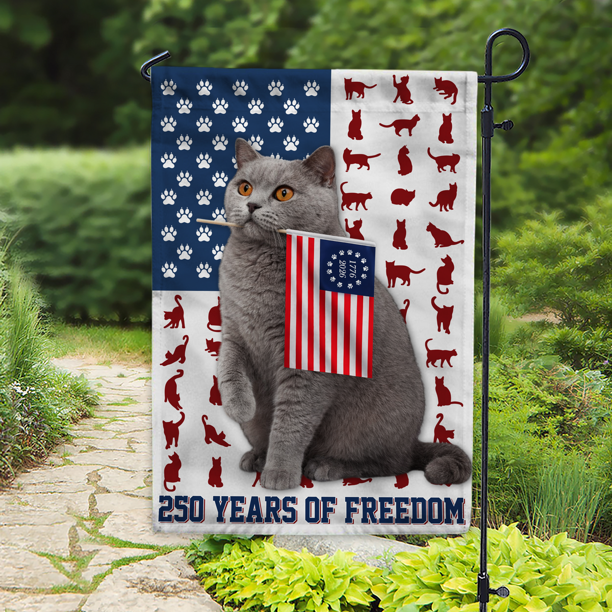 Custom Photo My Cat Loves America 250 Years of Freedom Patriotic Garden Flag HA75 898910