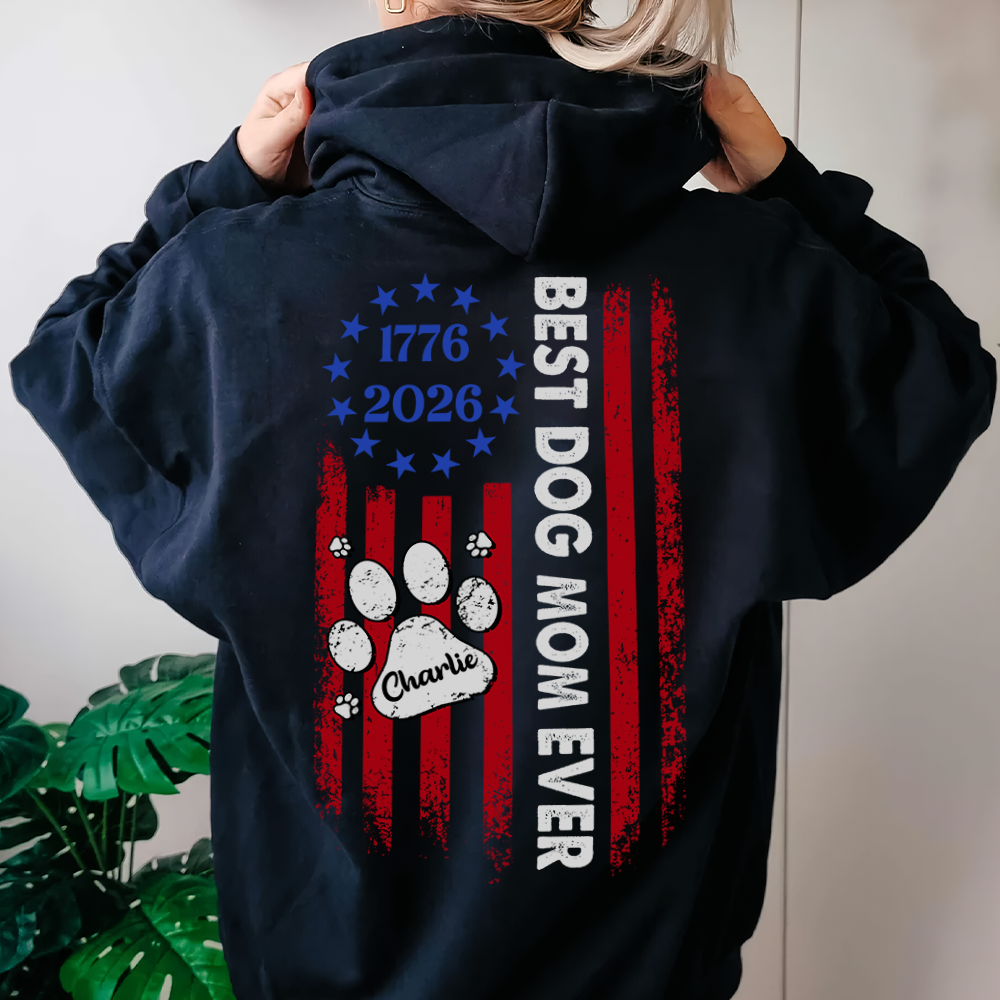 Custom Name Best Dog Mom, Dog Dad Ever Paw American Flag Back Shirt LM32 899517