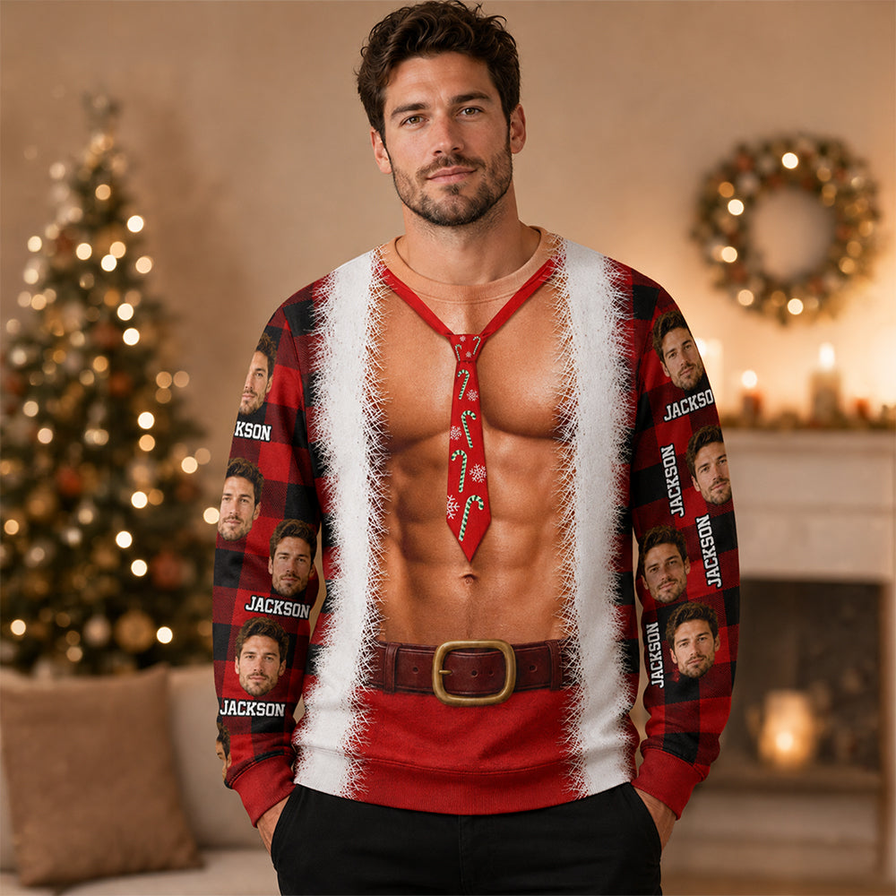 Custom Face And Name Muscle Chest Ugly Christmas Sweater For Guys TH10 170733