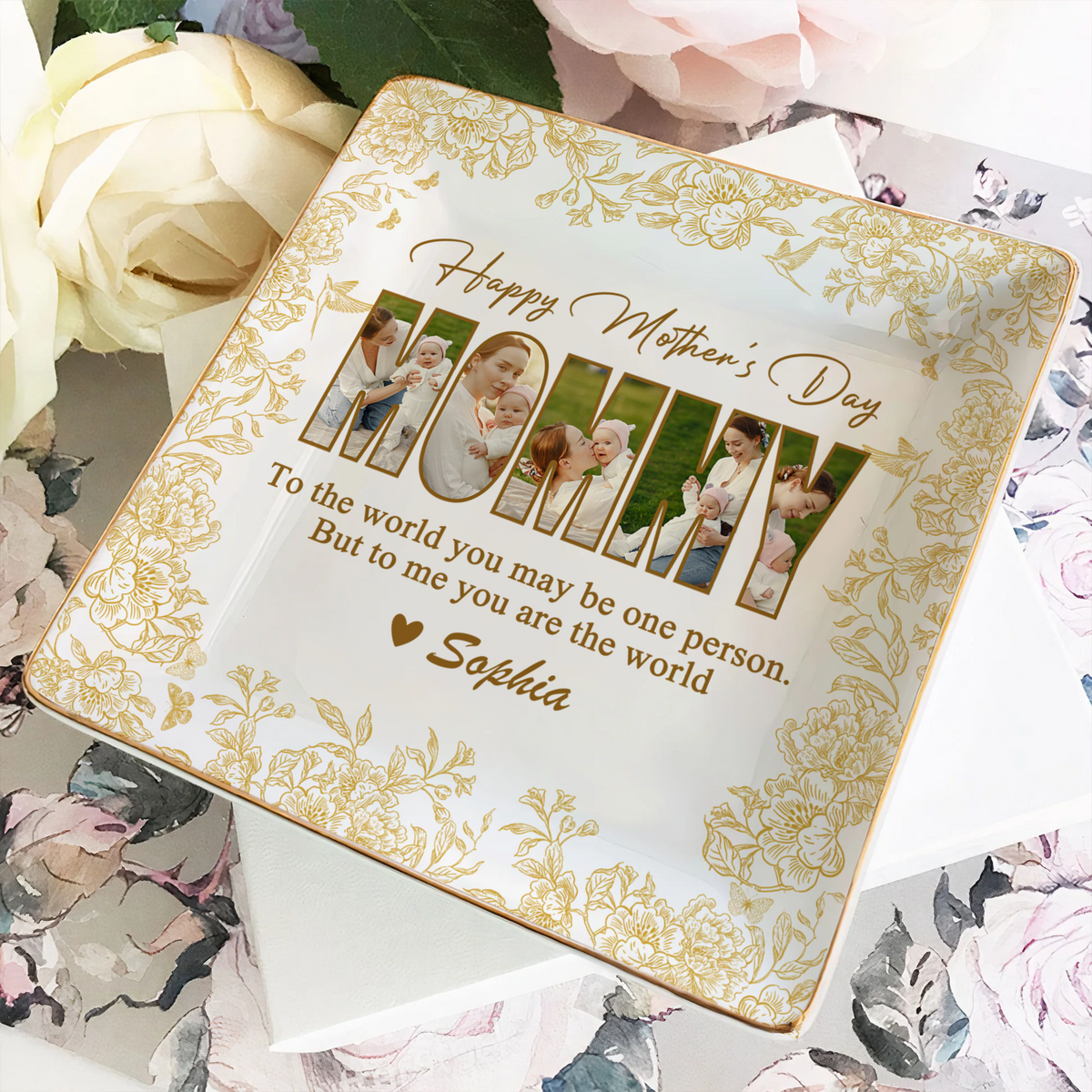 Custom Photo Happy Mother's Day To My World Jewelry Dish HA75 920708