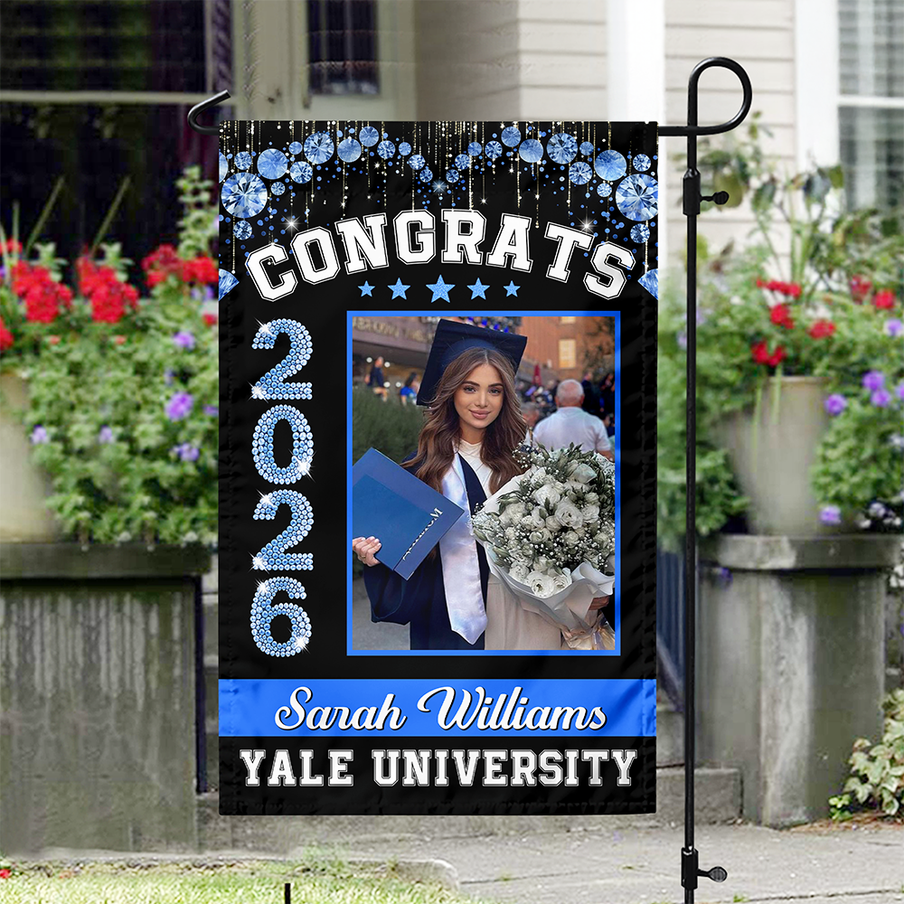 Custom Photo Congrats 2026 Diamond Glitter Graduation Garden Flag HA75 920456