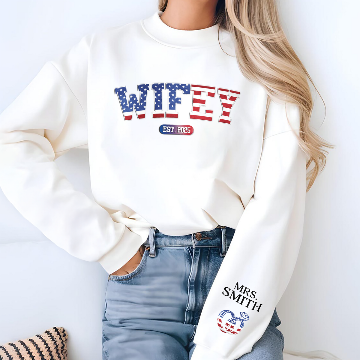 Custom Personalized Wifey Est Sweatshirt With Design On Sleeve Anniversary Gifts For Husband And Wife HA75 920340