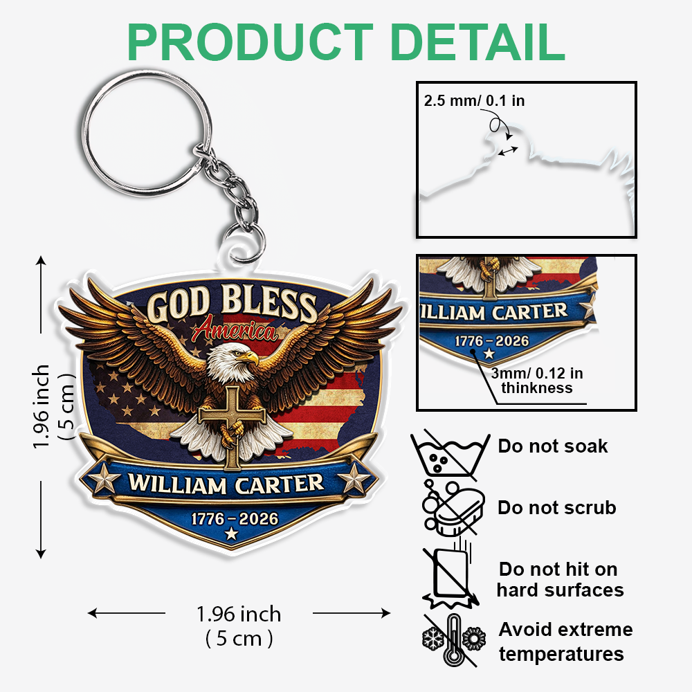 Personalized Patriotic 250th Anniversary God Bless America Eagle 1776–2026 Acrylic Keychain HA75 921020