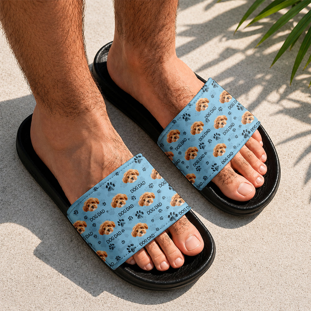 Custom Photo Paw Print Dog Dad Summer Slide Sandals Gift For Dog Lovers HO82 902628