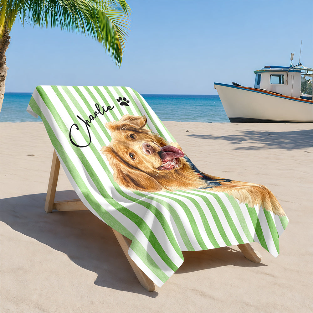 Custom Dog Portrait Beach Towel - Personalized Pet Lover Gift CH07 911466