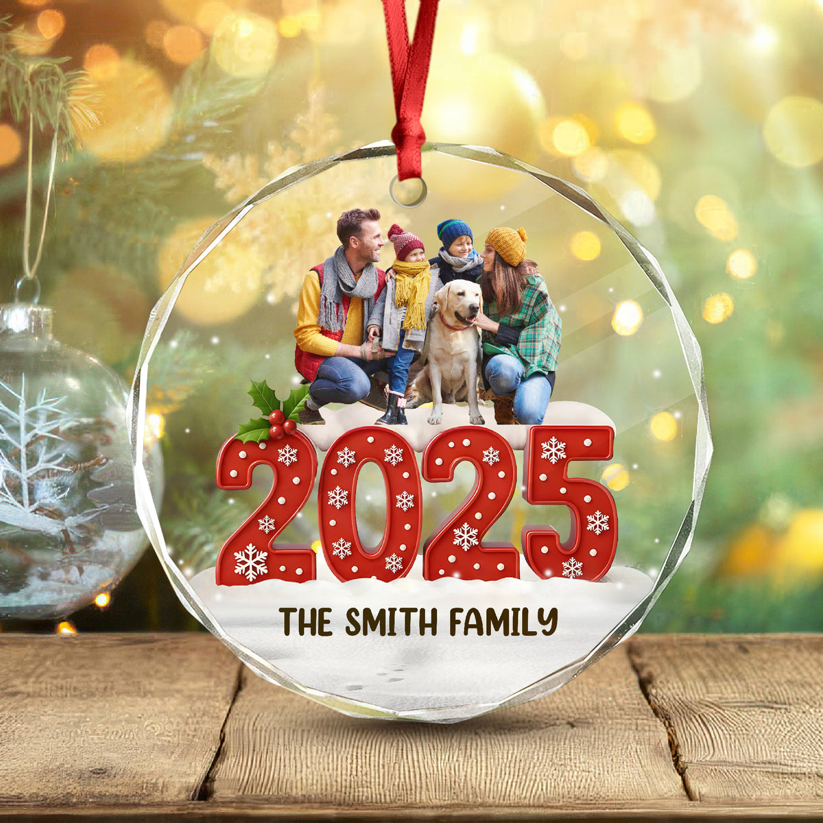 Custom Family Photo Glass Ornament Christmas Gifts For Dad, Mom, Grandpa, Grandma CH07 899984