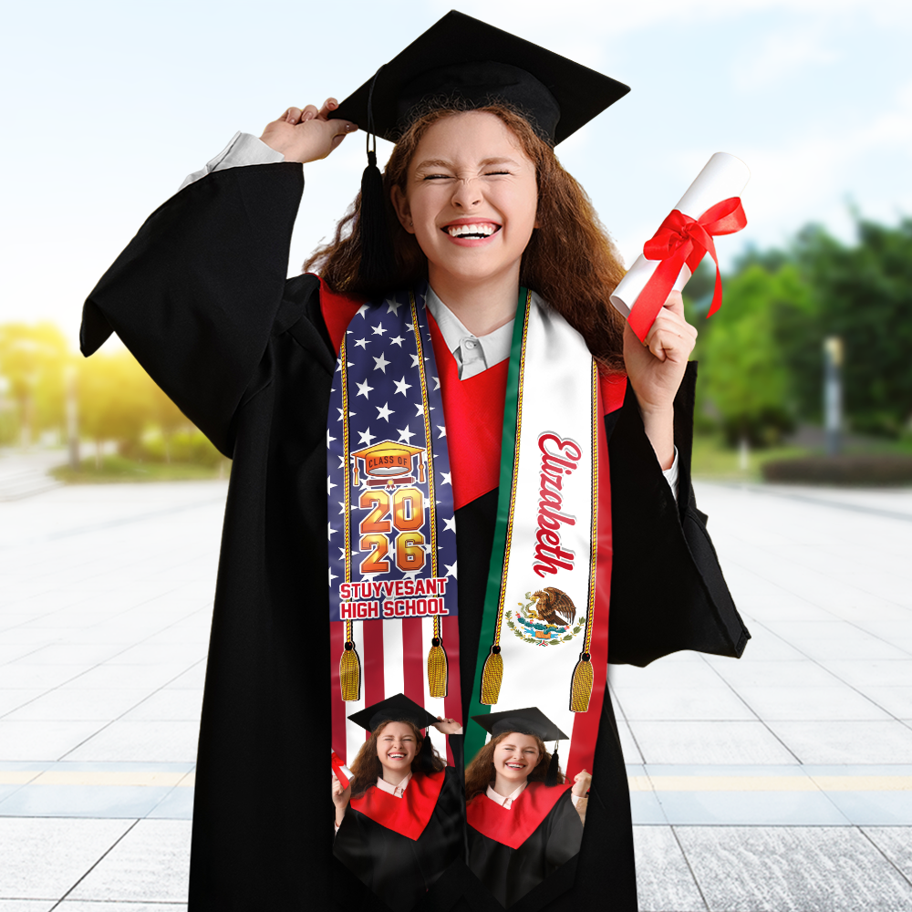Custom Grad Photo Country Flag Class of 2026 Stoles Sash, Graduation Gift, Senior Gift CH07 910058