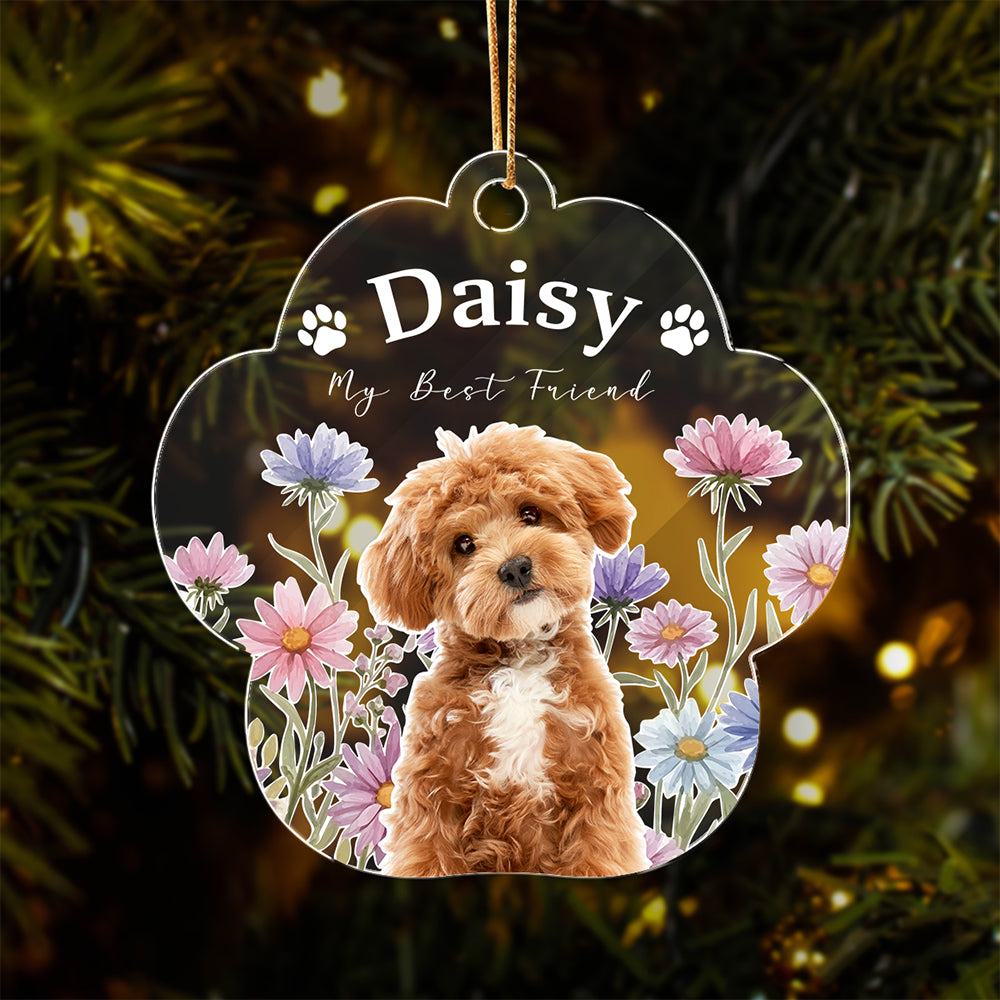 Custom Pet Photo Birth Flower Acrylic Ornament Gift for Pet Owners LM32 669751