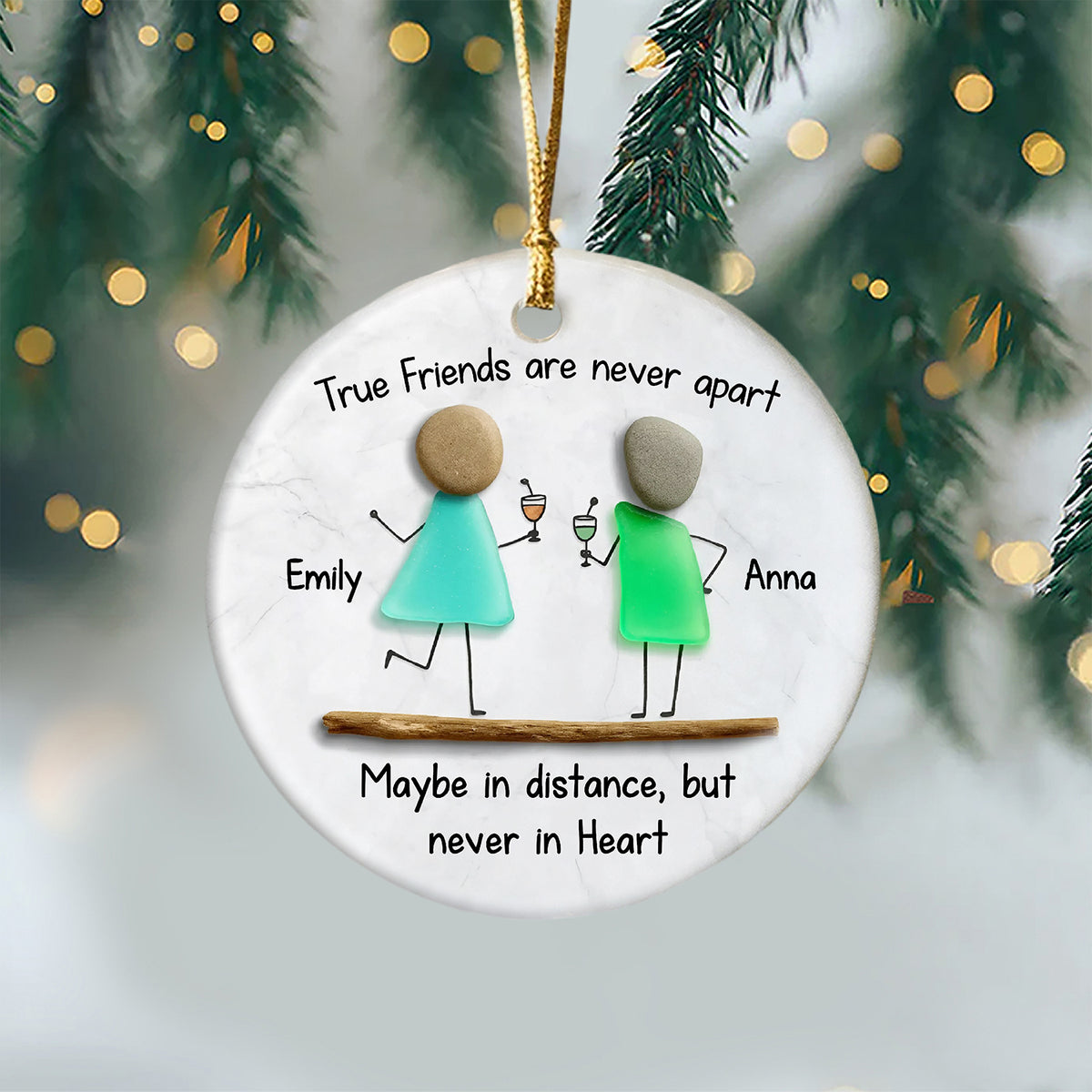 Custom Sea Glass True Friends Are Never In Apart 3D Effect Ceramic Ornament LM32 897107