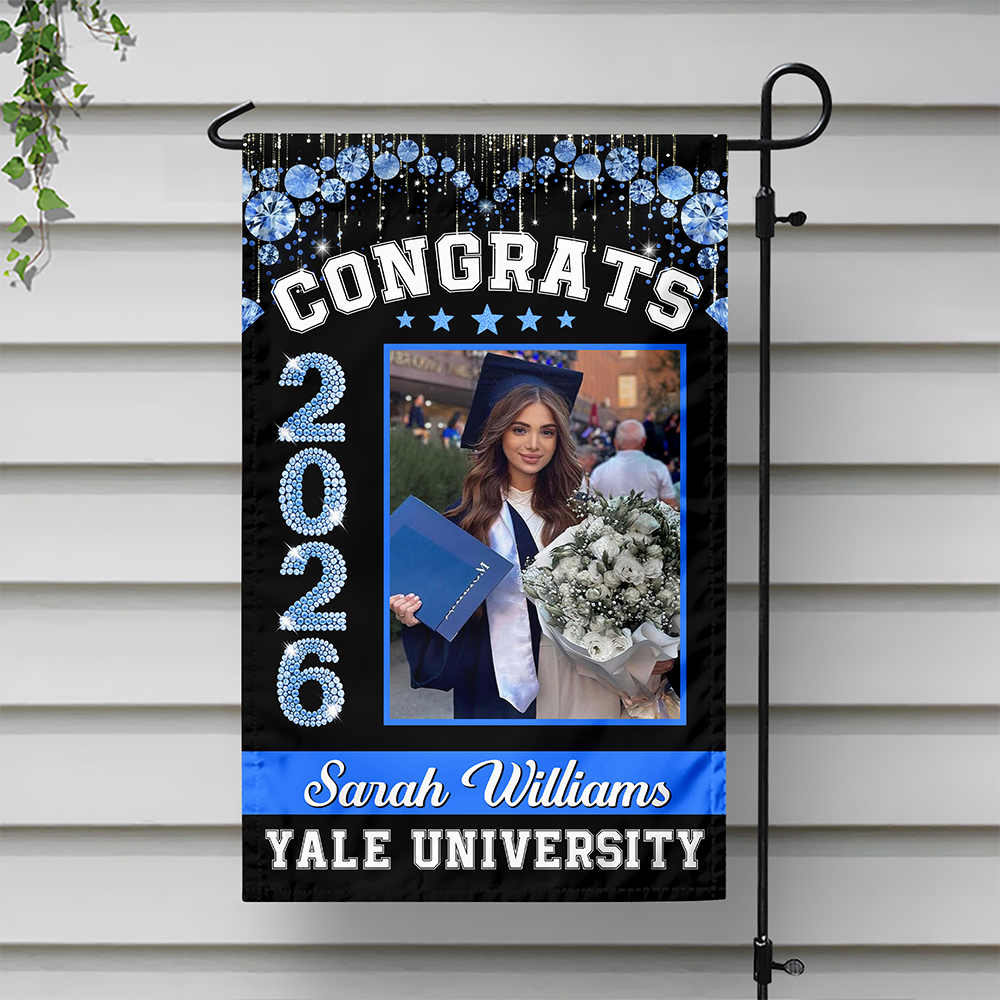 Custom Photo Congrats 2026 Diamond Glitter Graduation Garden Flag HA75 920456