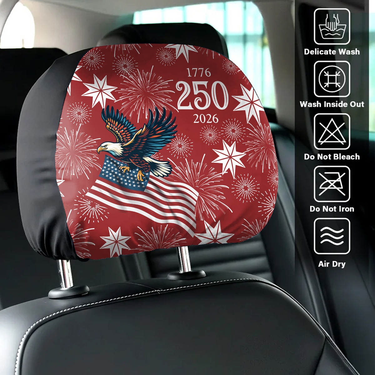Personalized USA 250 Anniversary Eagle 1776-2026 Car Headrest Covers LM32 899561