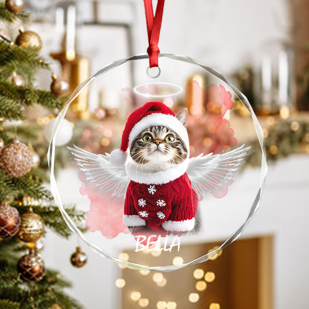 Custom Photo Angel Cat with Wings Memorial Glass Ornament HA75 897276