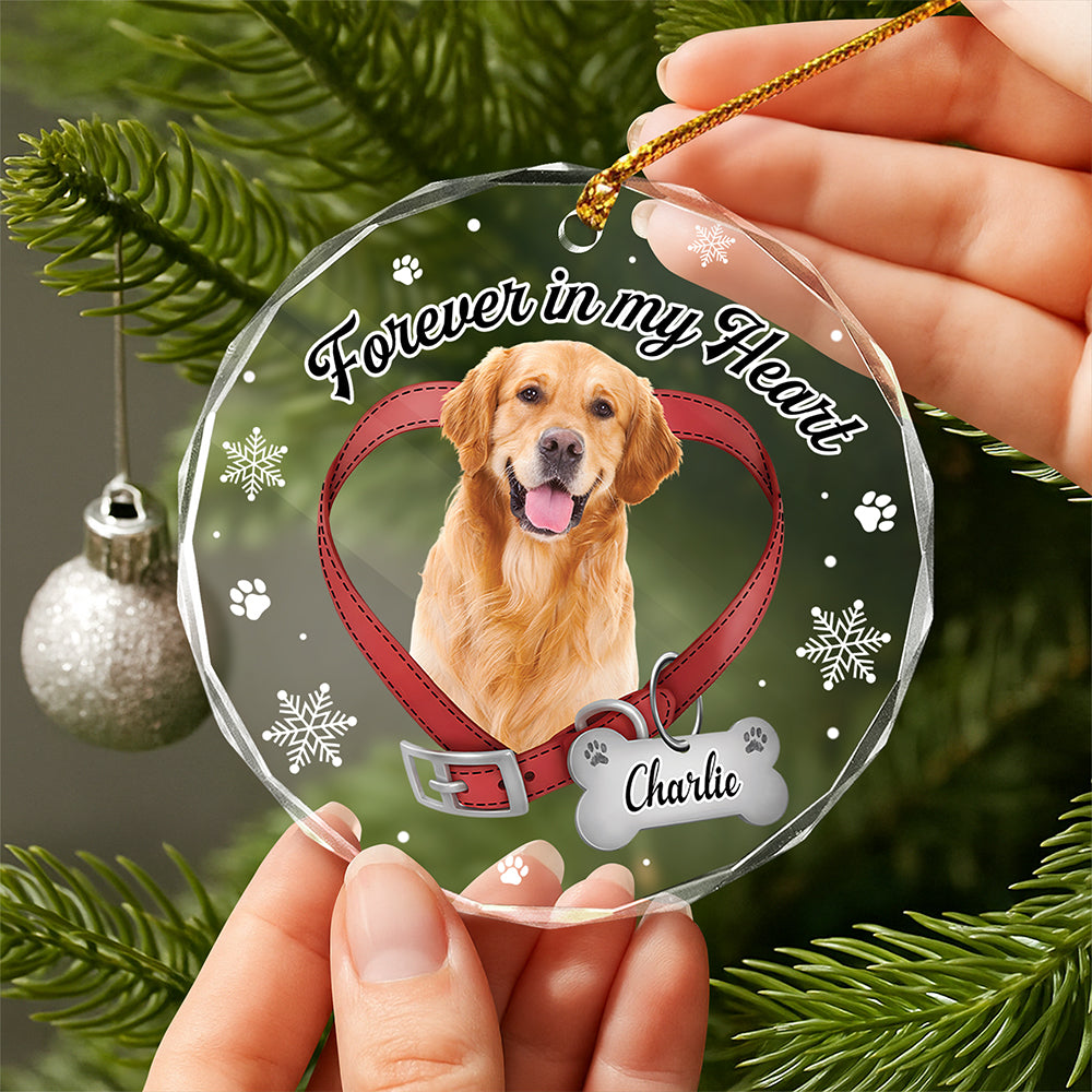 Custom Dog Photo Forever In My Heart Memorial Glass Ornament CH07 180442