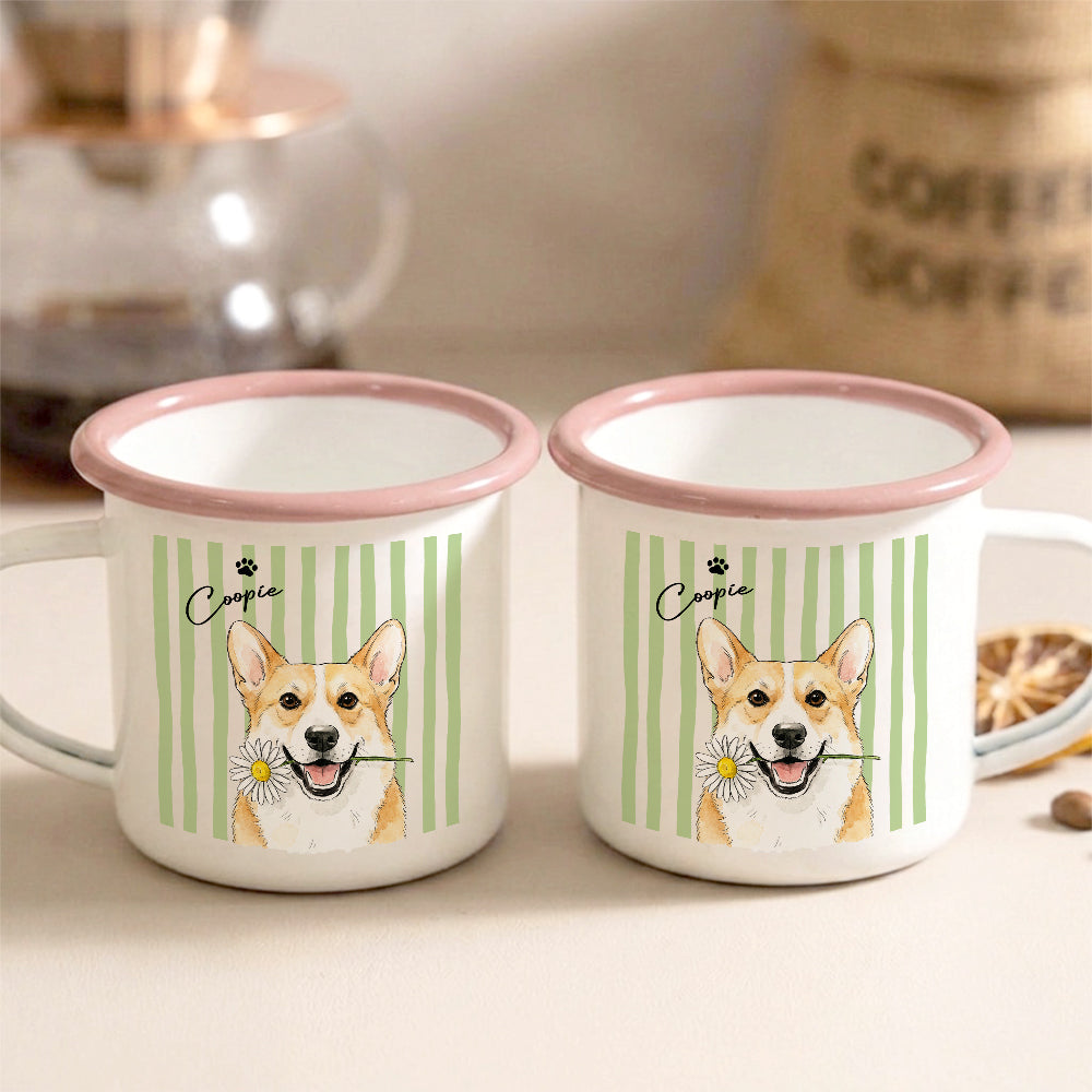 Custom Pet Portrait Watercolor Two-Tone Enamel Mug - Gift For Pet Lovers CH07 180078