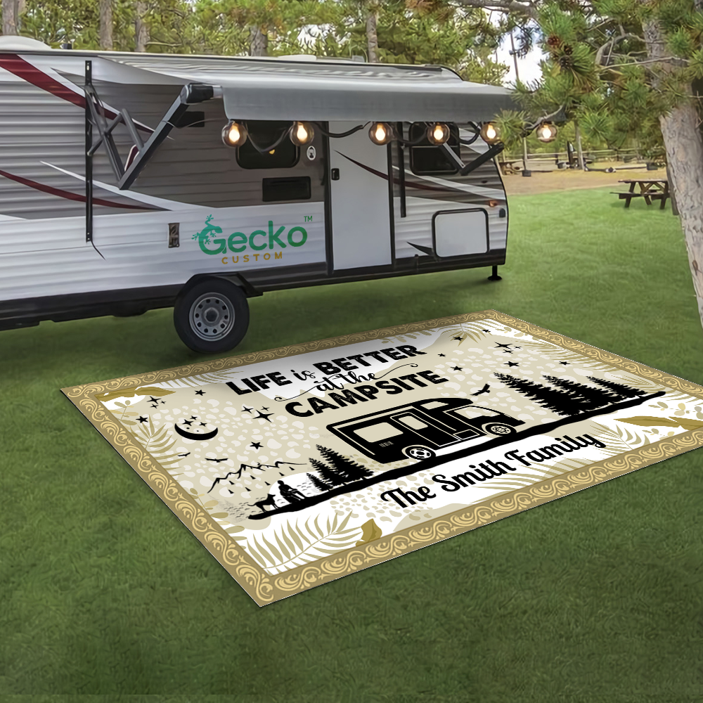 Personalized Family Name Tropical Summer Camping Patio Rug, Patio Mat LM32 893745