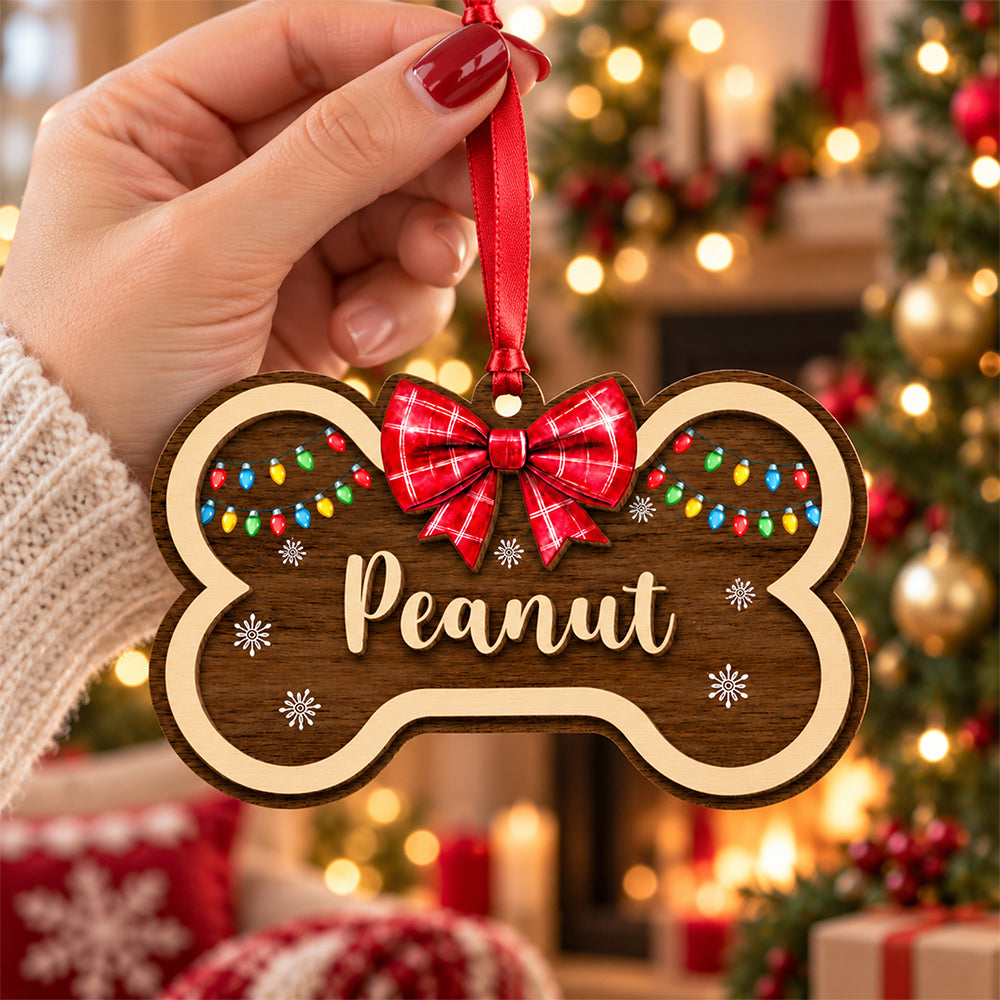 Custom Name Dog Bone Christmas Layer Wood Ornament Holiday Gift for Dog Lovers LM32 670099