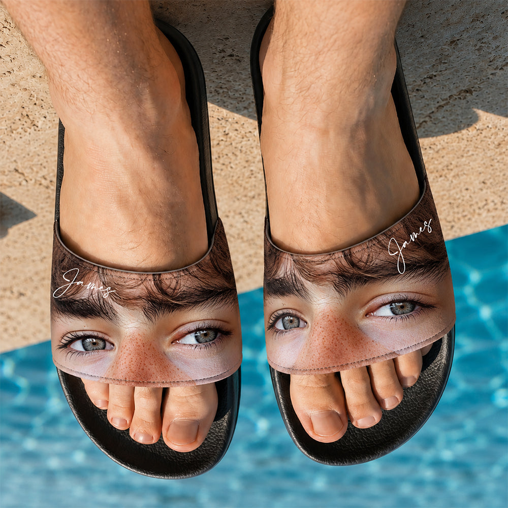 Custom Funny Eyes Photo Slide Sandals - Gift For Summer, Birthday, Girlfriend, Boyfriend HO82 902560