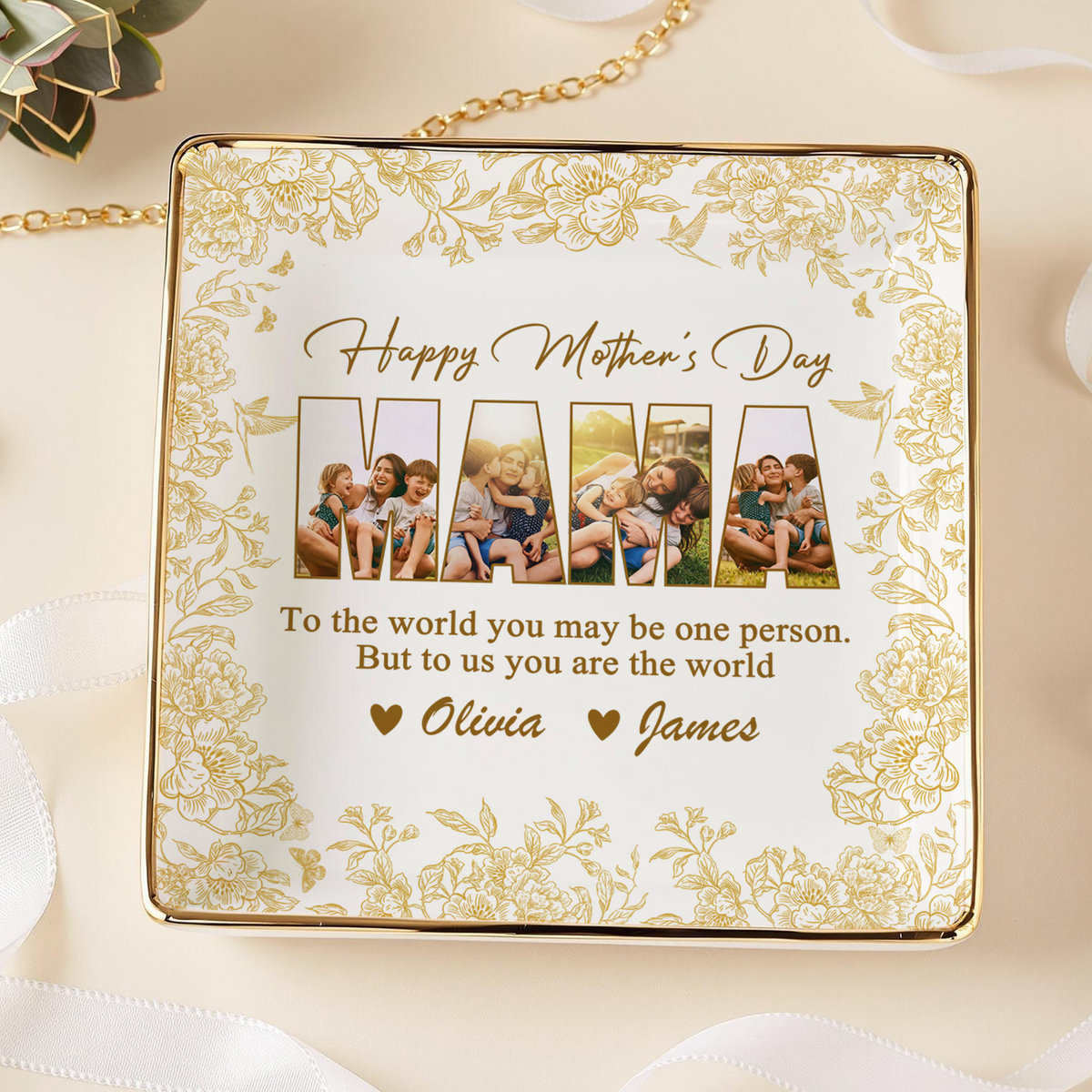 Custom Photo Happy Mother's Day To My World Jewelry Dish HA75 920708