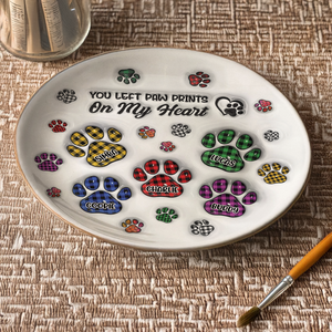 Custom Photo You Left Paw Prints On My Heart Memorial 3D Inflated Effect Printed Ceramic Plate HA75 897060