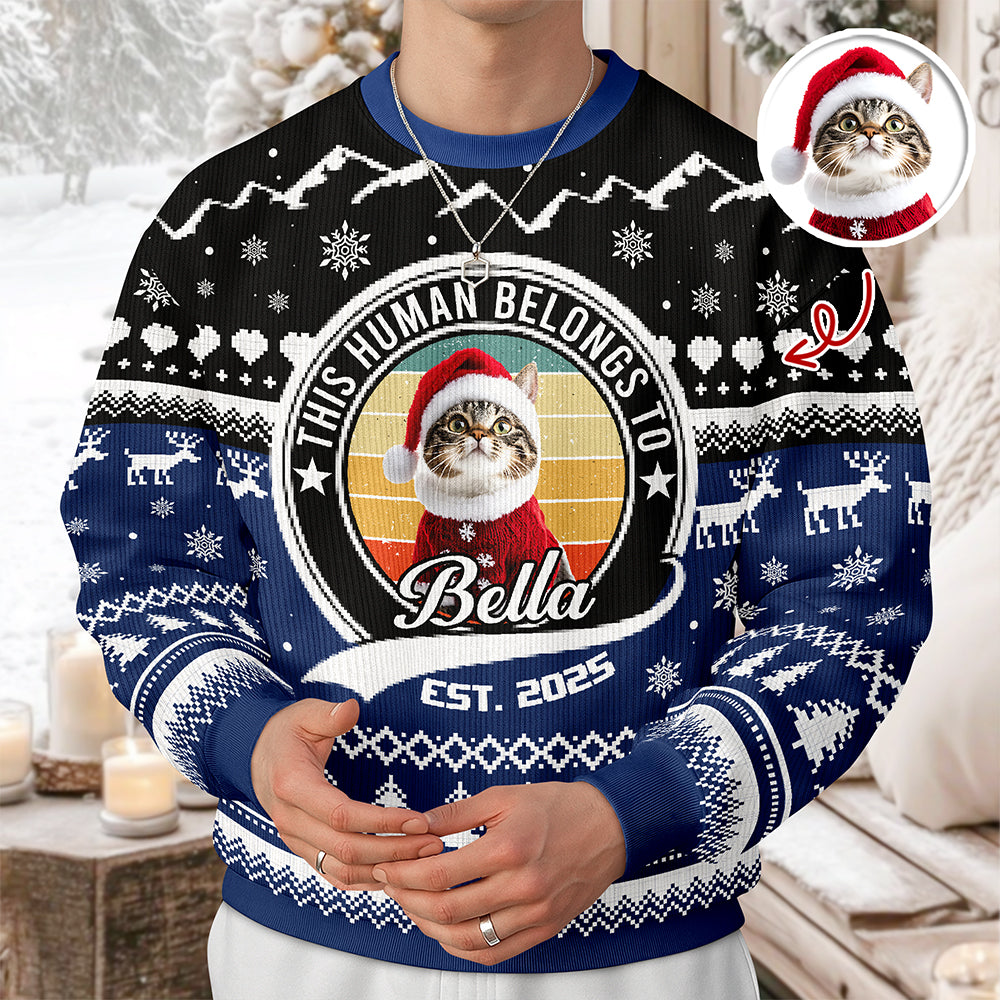 Custom Photo Human Belongs Cat Ugly Sweater For Pet Lovers HO82 900022