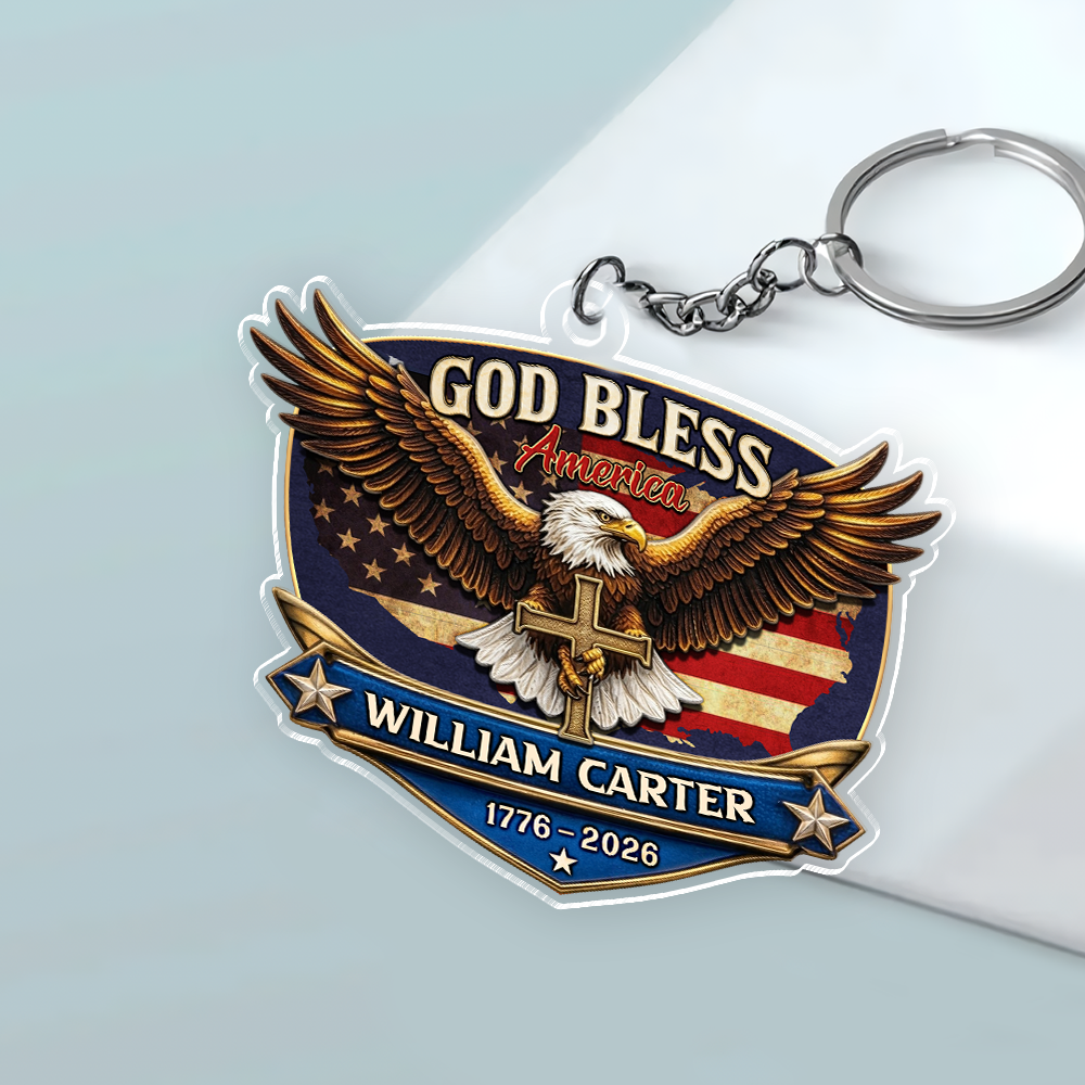 Personalized Patriotic 250th Anniversary God Bless America Eagle 1776–2026 Acrylic Keychain HA75 921020