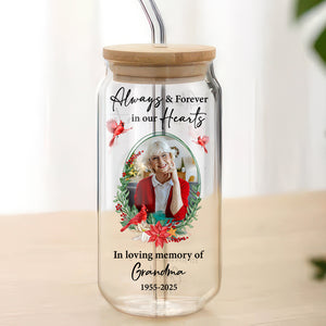 Custom Photo Always & Forever In Our Hearts Glass Can With Lid Memorial Gift For Family LM32 897507