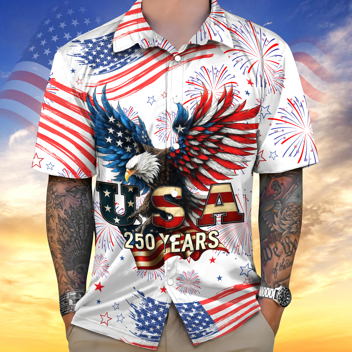 Patriotic Bald Eagle USA 250 Years Hawaii Shirt HA75 920148