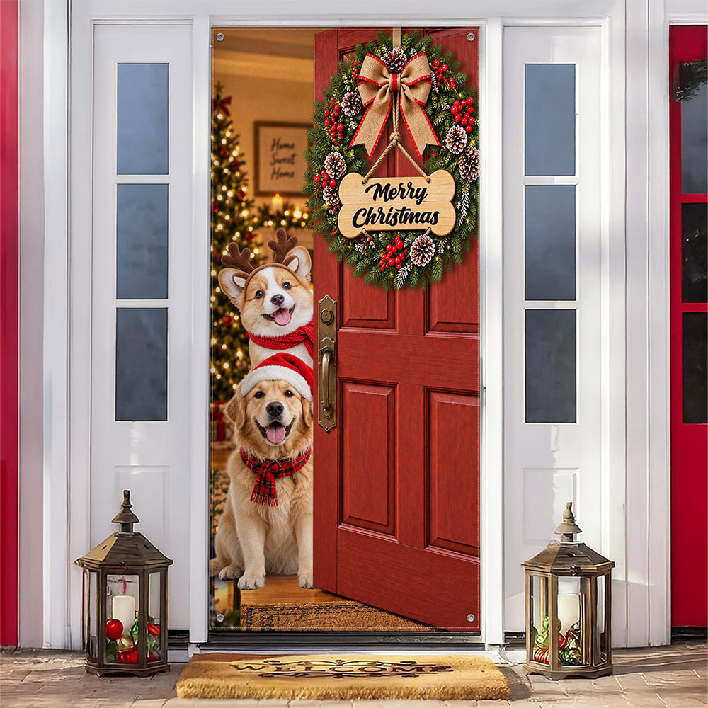 Custom Dog Photo Merry Christmas Home Decor Door Cover CH07 180608