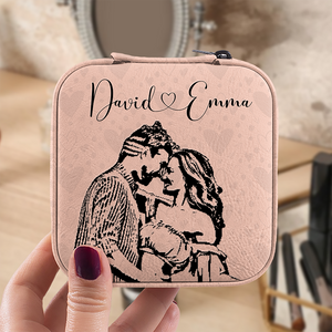 Custom Couple Photo Pencil Drawing Unique Jewelry Travel Box LM32 893037