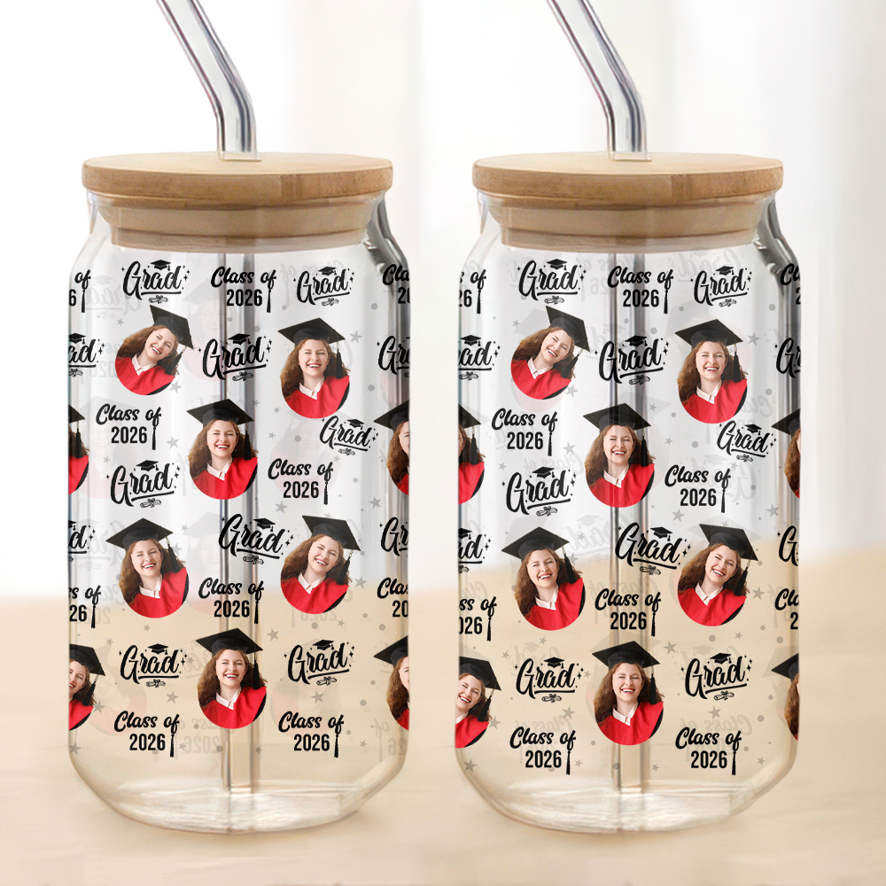 Custom Photo Class Of 2026 Graduation Glass Can With Lid HO82 901490