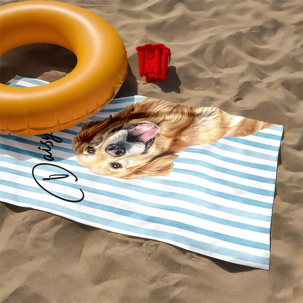 Custom Dog Portrait Beach Towel - Personalized Pet Lover Gift CH07 911466