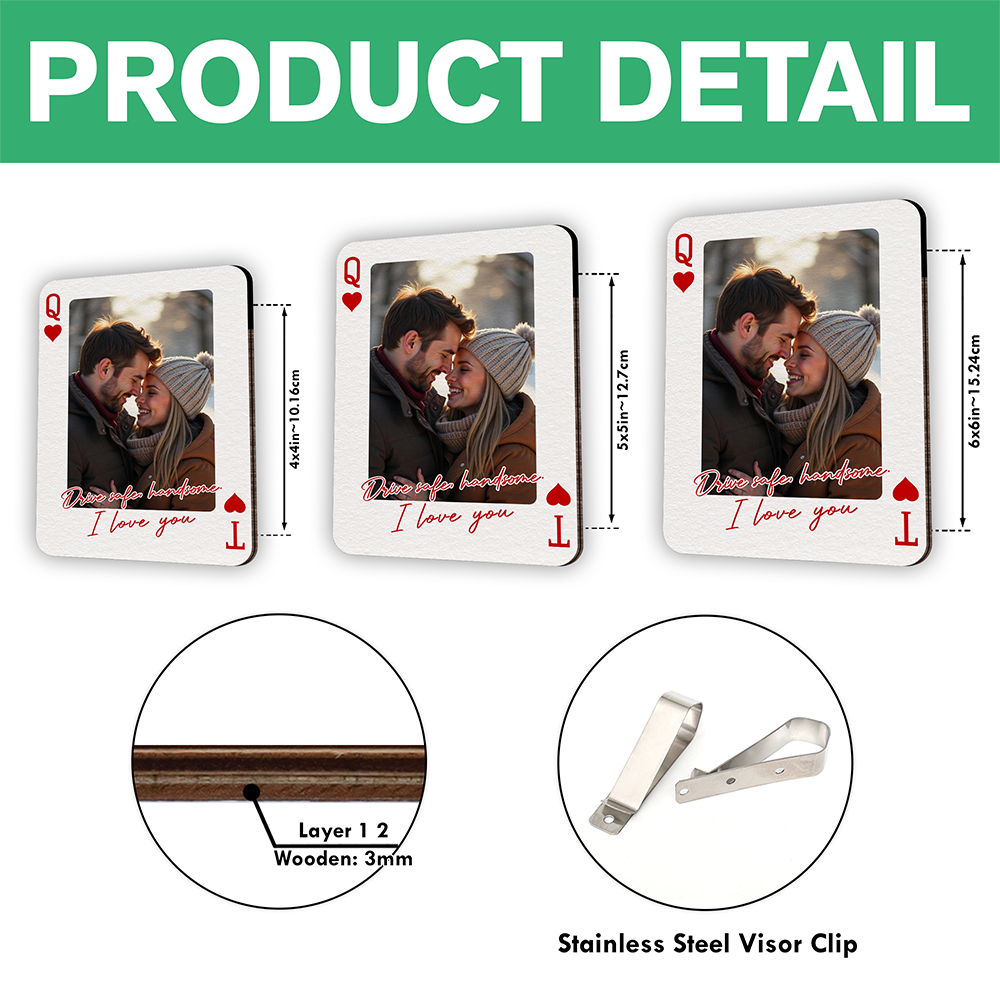 Custom Couples Photo King & Queen Drive Safe I Love You Personalized Wooden Photo Car Visor Clip HA75 898844