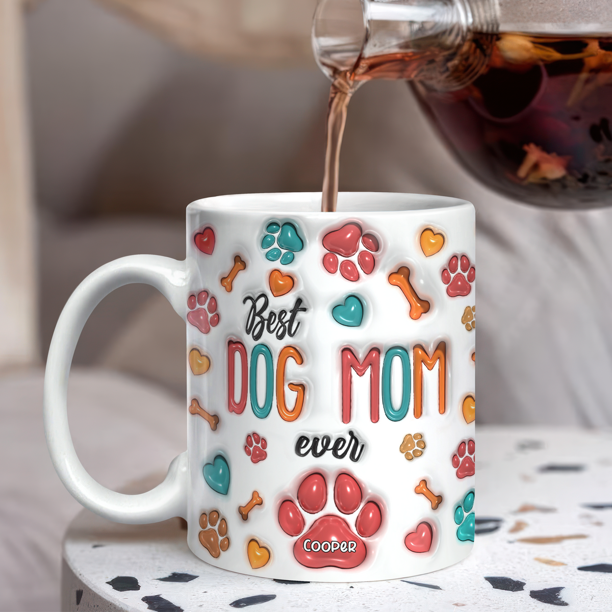 Custom Name Best Dog Mom, Dog Dad Ever 3D Inflated Effect Mug For Dog Lover TH10 898869