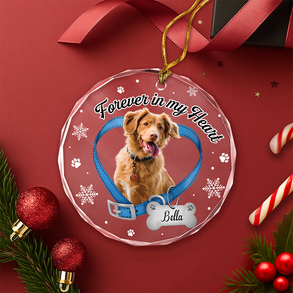 Custom Dog Photo Forever In My Heart Memorial Glass Ornament CH07 180442