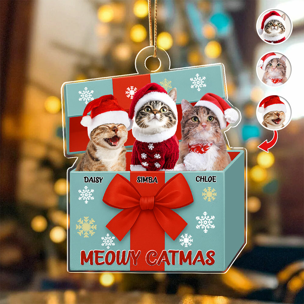 Custom Cat Photo Meowy Catmas Acrylic Ornament Gift For Cat Lovers HO82 900010