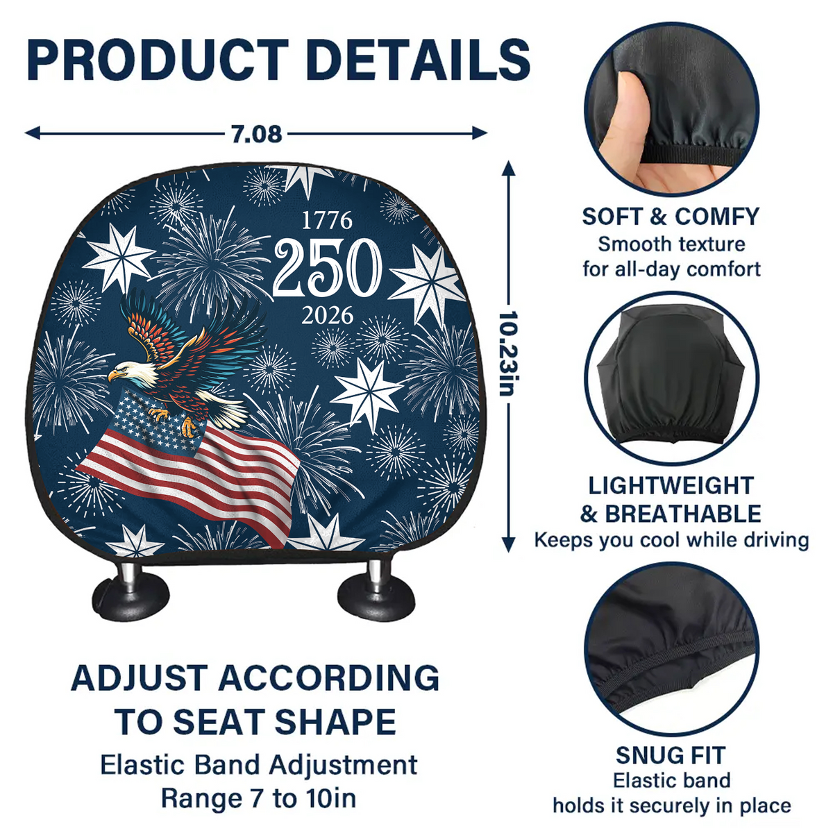 Personalized USA 250 Anniversary Eagle 1776-2026 Car Headrest Covers LM32 899561