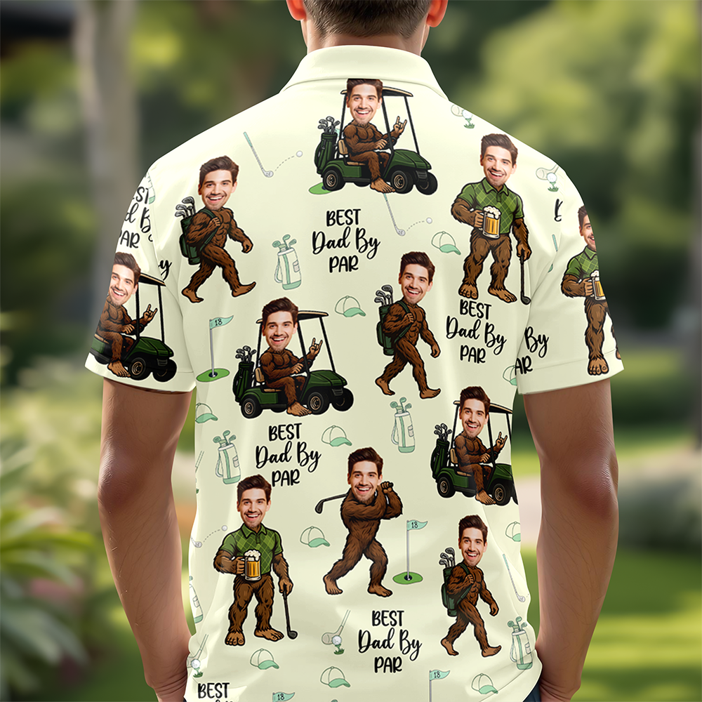 Custom Photo Best Dad By Par Golf Polo Shirt Personalized Funny Faces Bigfoot Golf Shirt For Dad CH07 910858