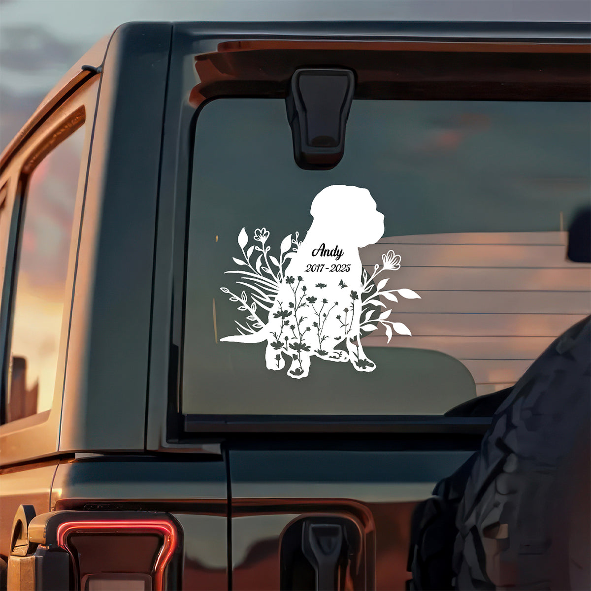 Custom Floral Dog Memorial Car Window Decal Sticker HA75 898118
