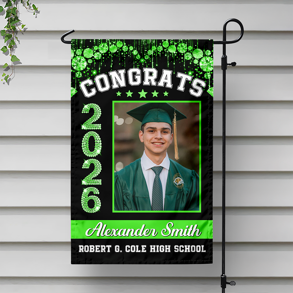 Custom Photo Congrats 2026 Diamond Glitter Graduation Garden Flag HA75 920456