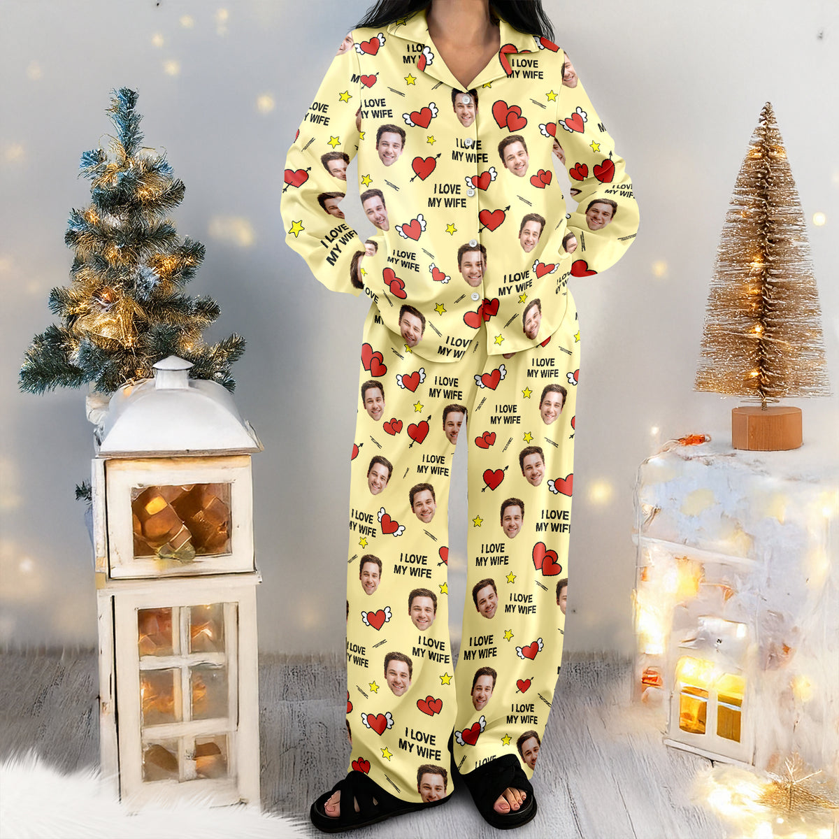 Custom Face Photo I Love You Cute Hearts Pajamas Perfect Gift for Couples LM32 897413