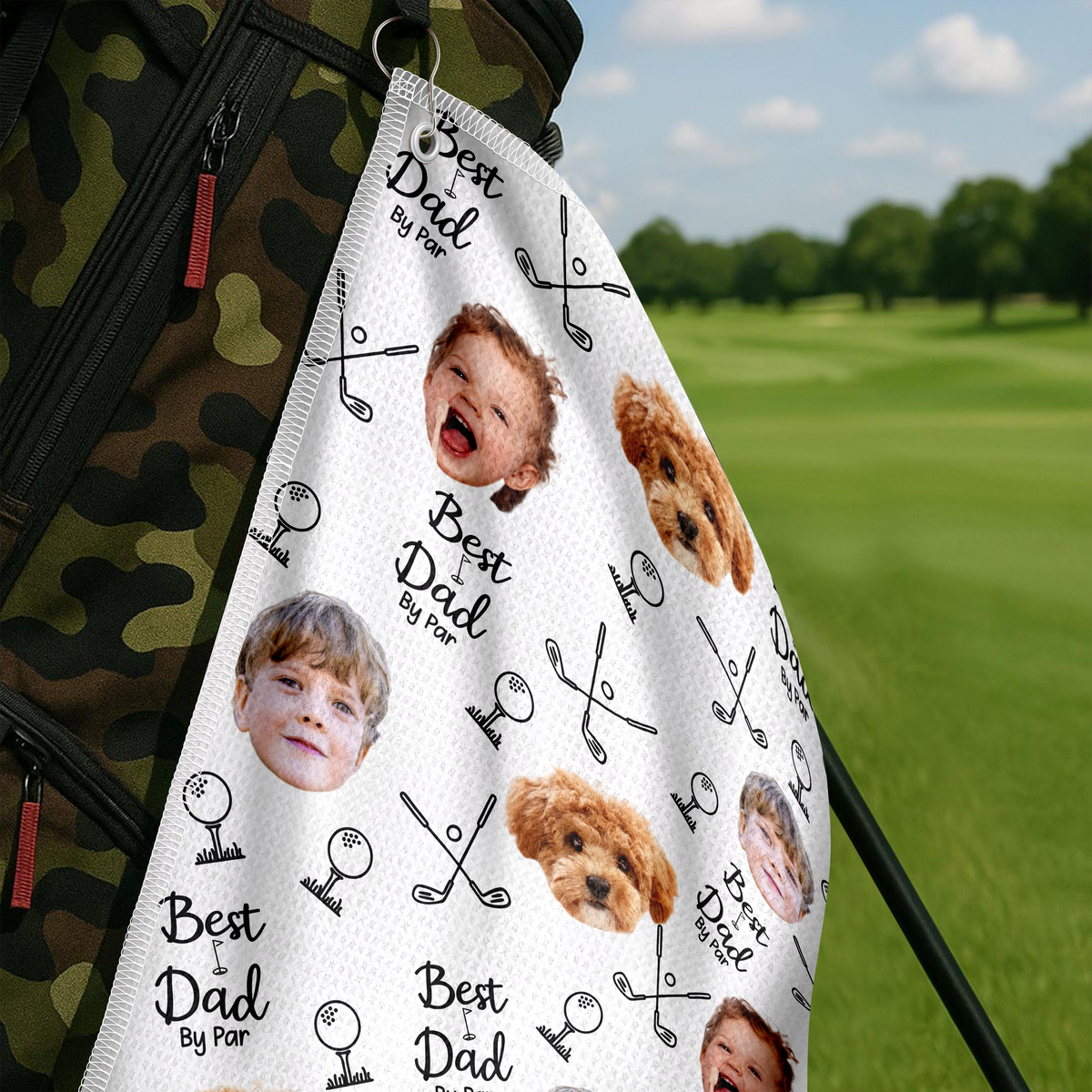 Custom Face Photo Best Dad By Par Dog Family Golf Towel LM32 893643