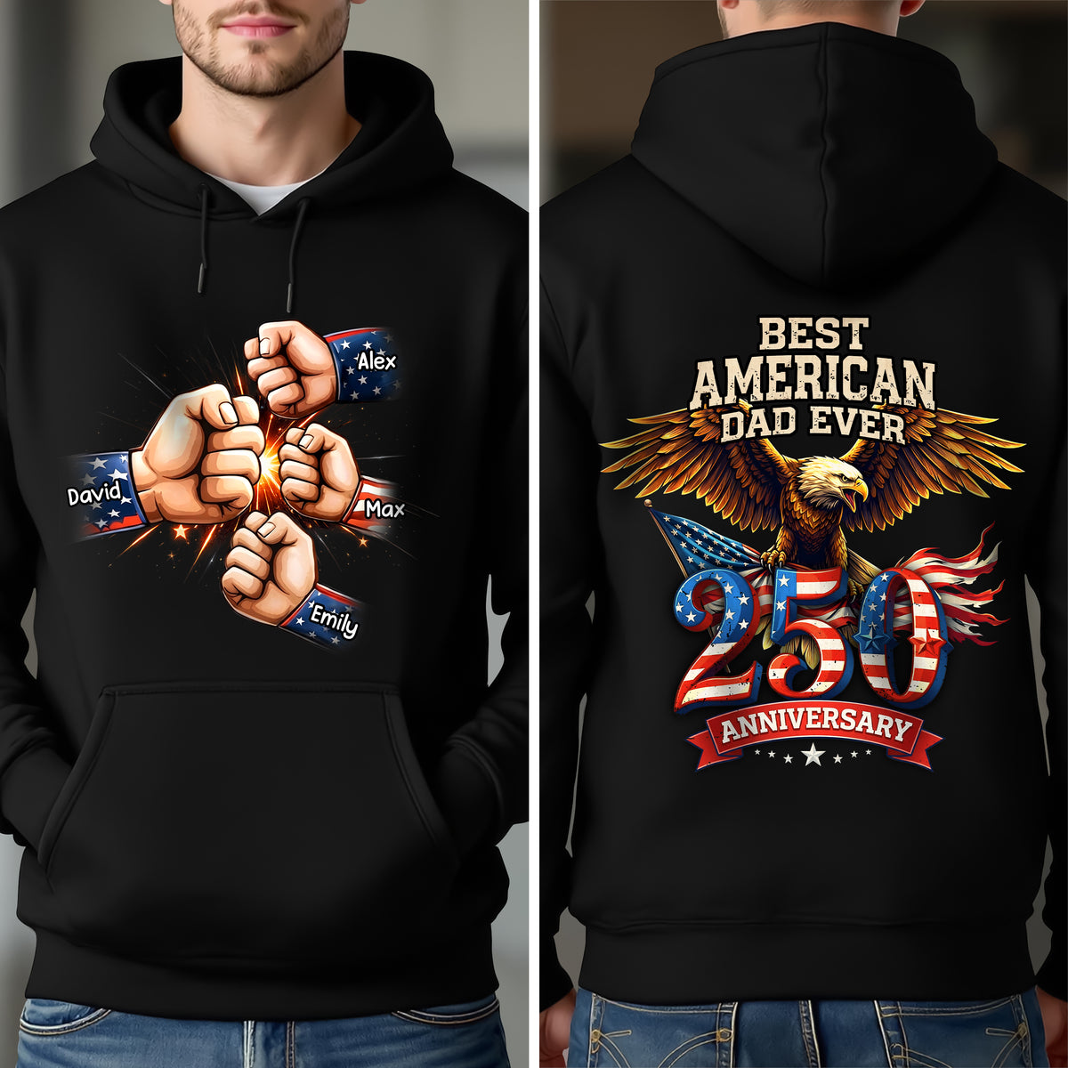 Personalized Best American Dad Ever Back & Front Dark Shirt CH07 911134