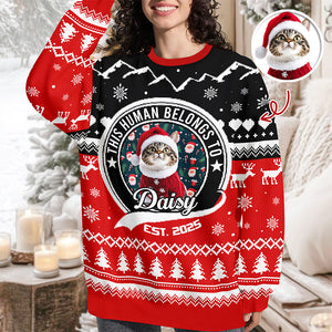 Custom Photo Human Belongs Cat Ugly Sweater For Pet Lovers HO82 900022