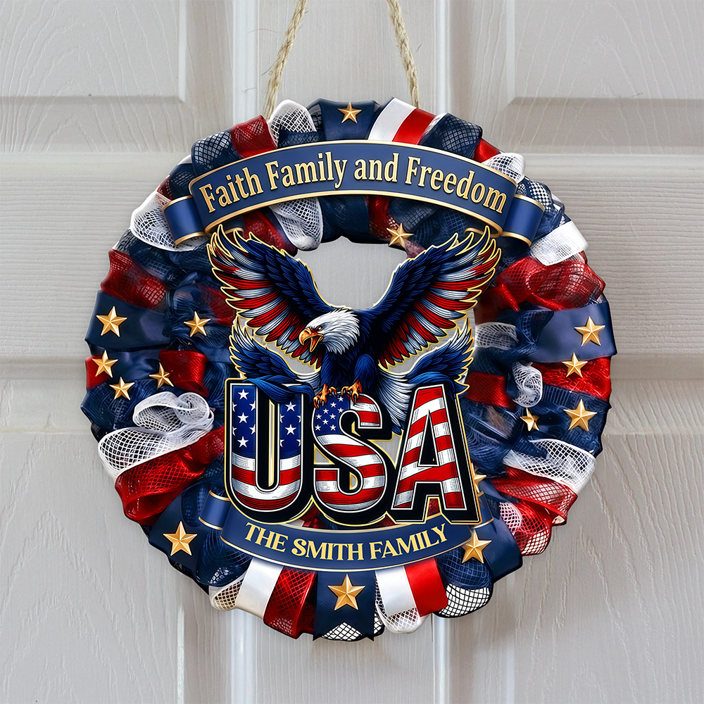 Custom Family Name Faith, Family & Freedom America 250 Years Door Sign HA75 920760