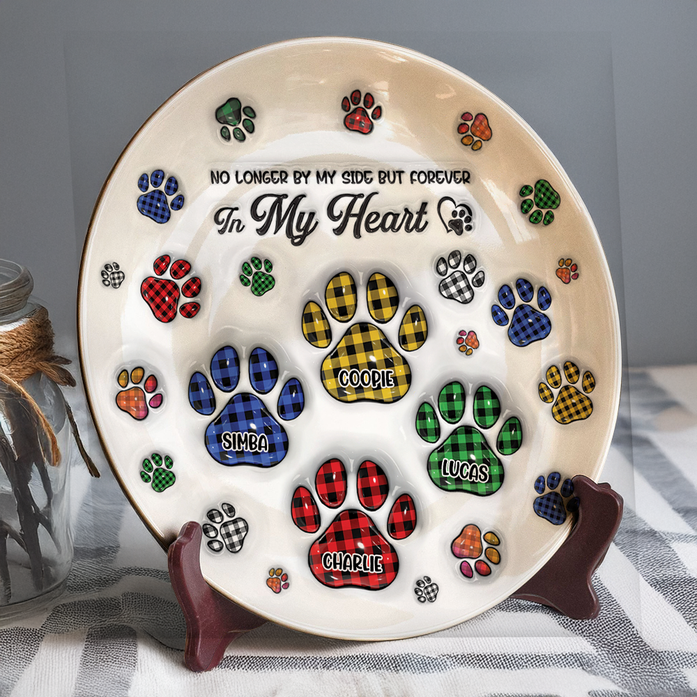Custom Photo You Left Paw Prints On My Heart Memorial 3D Inflated Effect Printed Ceramic Plate HA75 897060