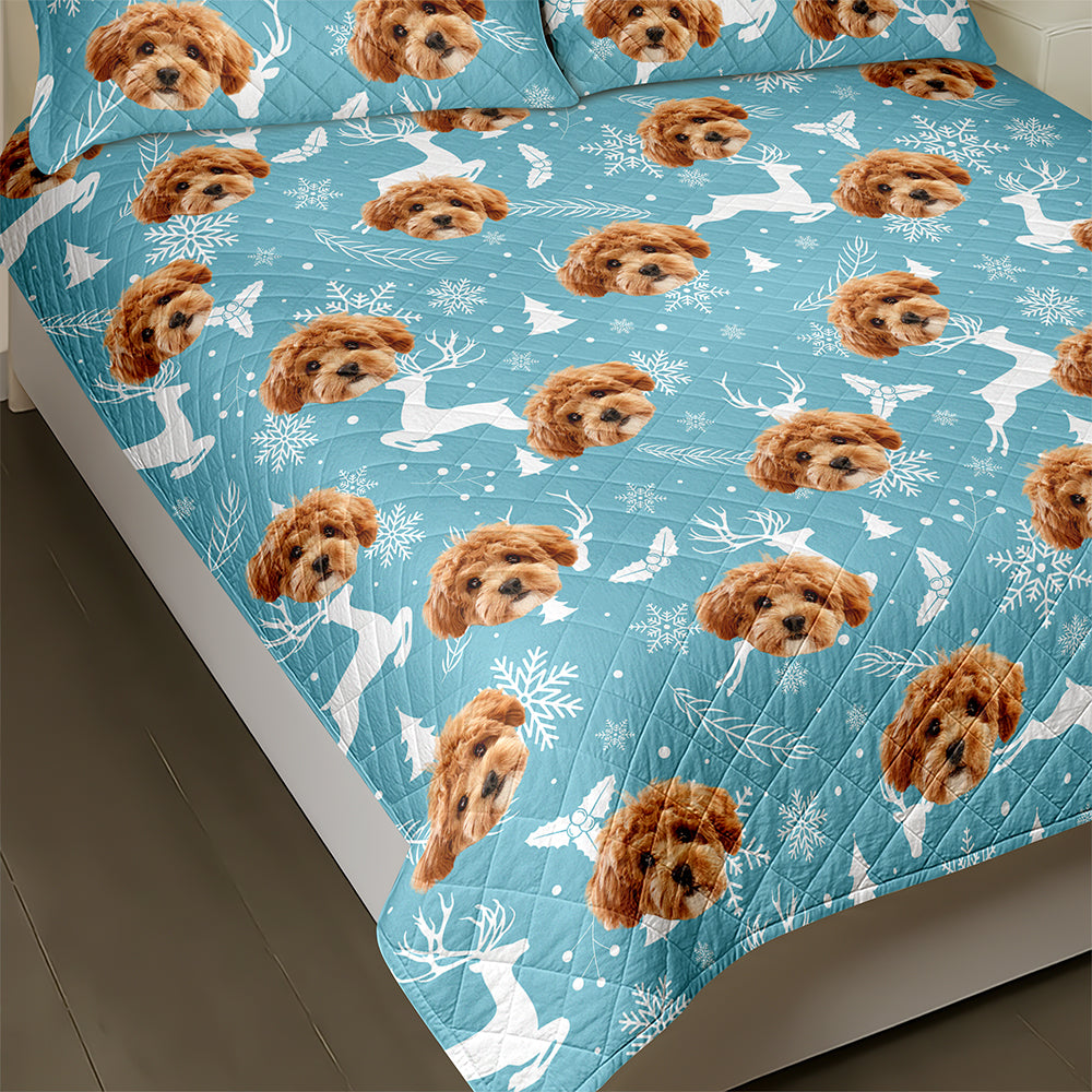 Custom Photo Dog With Christmas Pattern Quilt Bedding Set HA75 898228