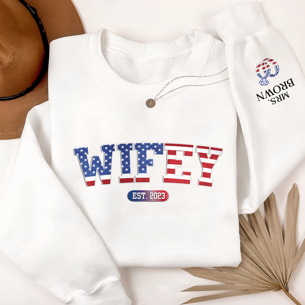 Custom Personalized Wifey Est Sweatshirt With Design On Sleeve Anniversary Gifts For Husband And Wife HA75 920340