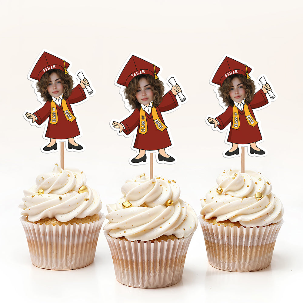 Custom Funny Face Class of 2026 Graduation Cupcake Toppers, Personalized Grad Party Decor CH07 896786